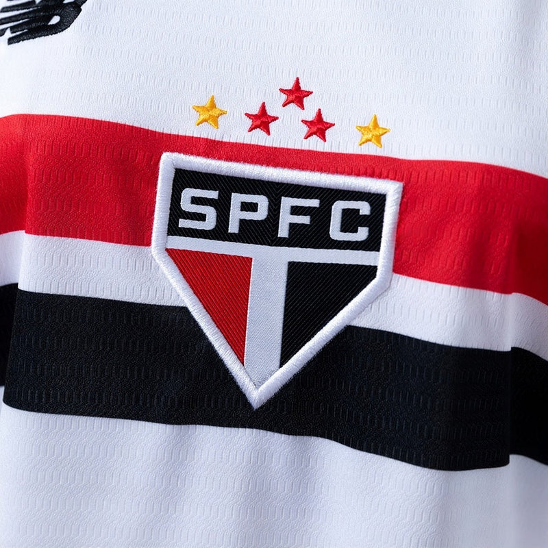 Camisa São Paulo I 24/25 New Balance Feminina - Branco+Vermelho