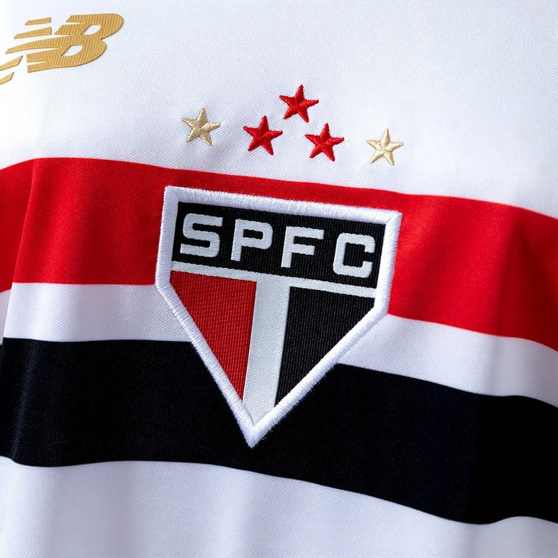 Camisa São Paulo I 25/26 New Balance - Branco+Vermelho Feminina