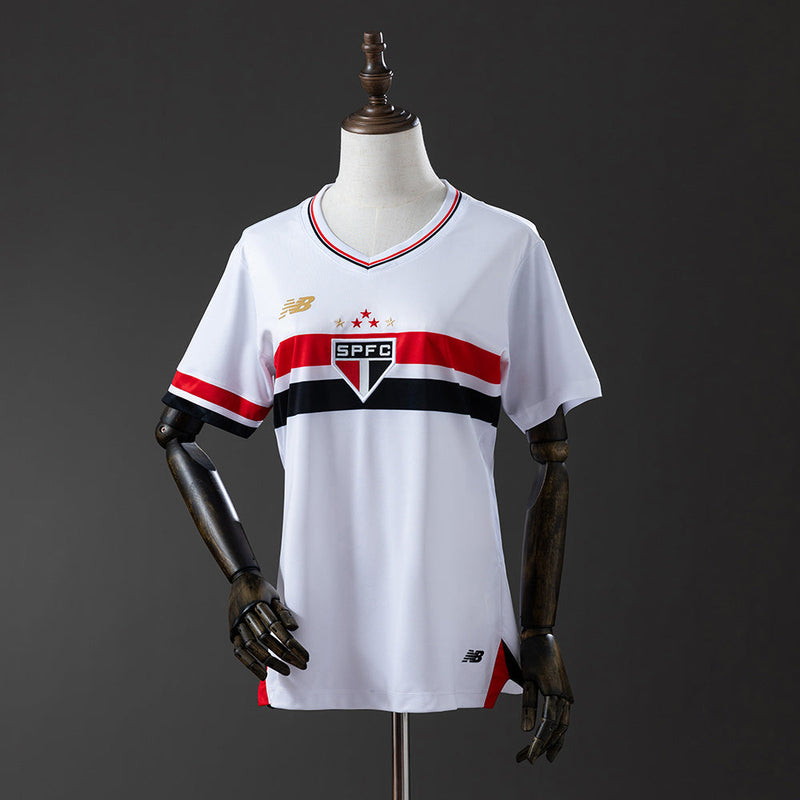 Camisa São Paulo I 25/26 New Balance - Branco+Vermelho Feminina