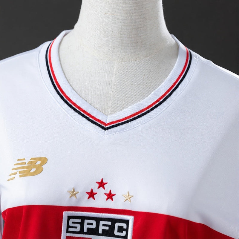 Camisa São Paulo I 25/26 New Balance - Branco+Vermelho Feminina
